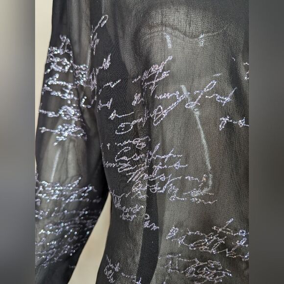 Vintage Steilmann Sheer Black Shirt Dress – Glitter Script Print – Y2K Goth Roma - Picture 5 of 11